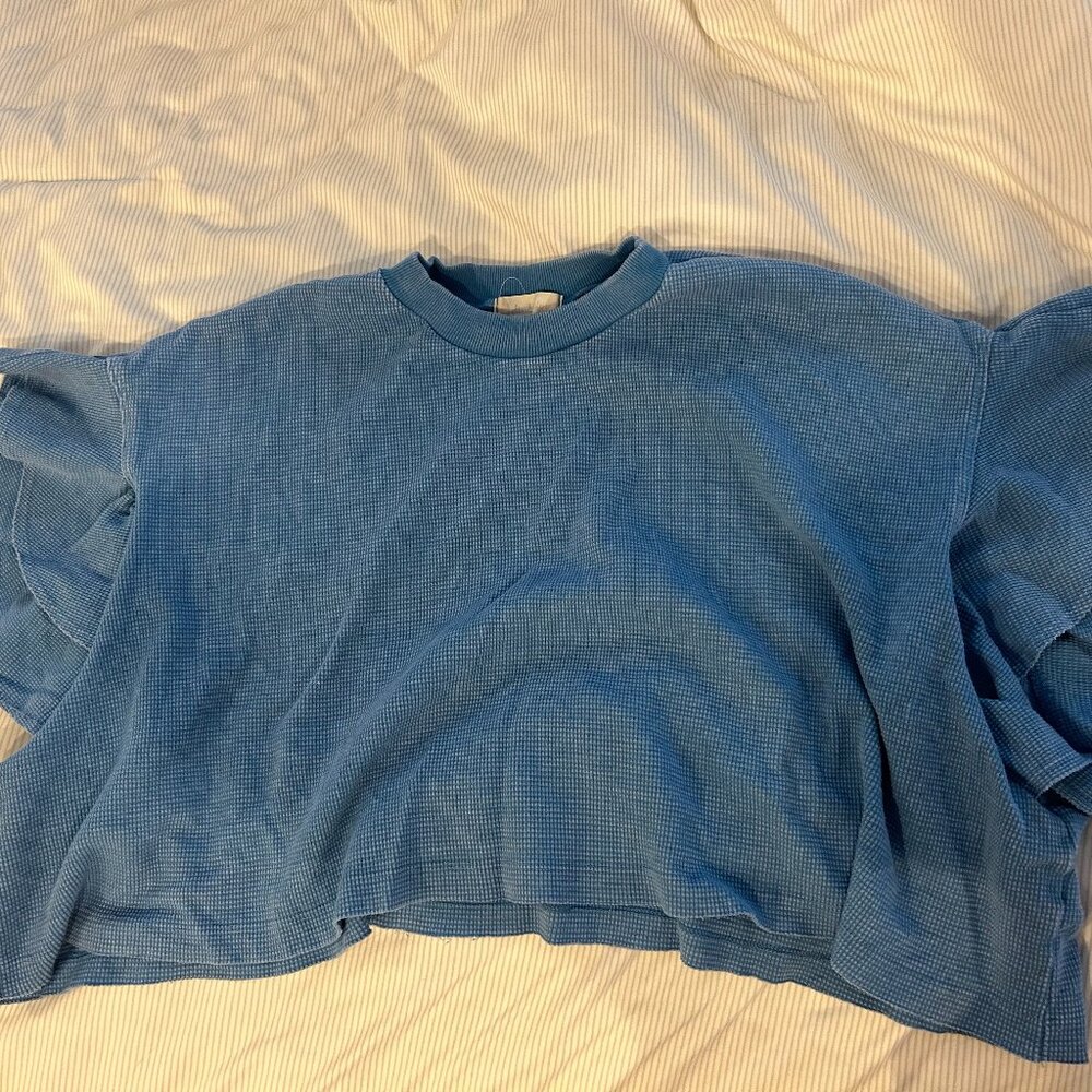blue boxy waffle shirt